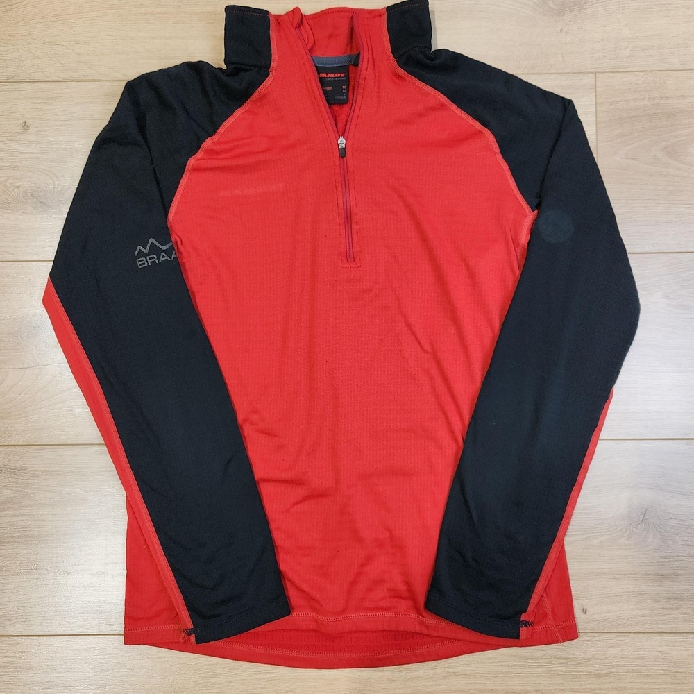 Mammut Pullover Mens Medium Red‎ Black Long Sleeve 1/4 Zip Hiking Ski Top